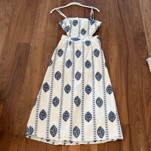 Zara Cream and Blue Leaf Print Maxi Dress